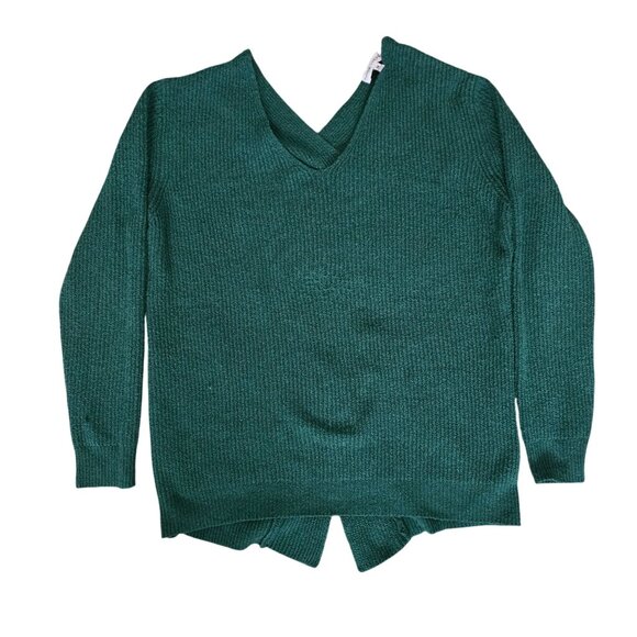 Thyme+Honey Green Back Weave Slit Design V-Neck Pullover Knit Sweater Women's M - Picture 2 of 12